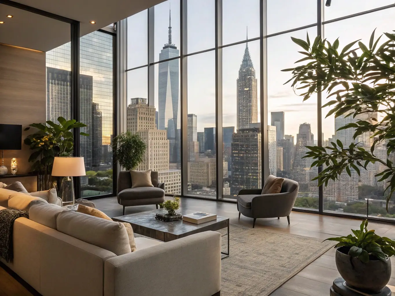 A bright, modern apartment living room in Nairobi, Kenya, featuring contemporary furniture and large windows with city views, showcasing the comfort and style of Nova Stay Homes rental properties.