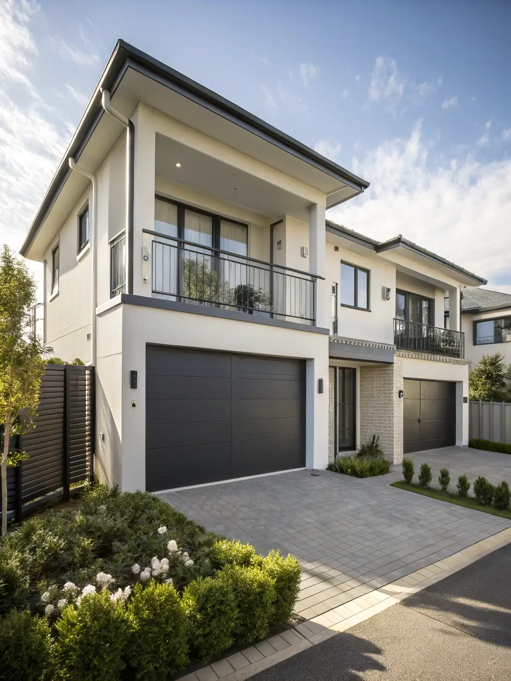 A photograph of a newly constructed townhouse in a residential area of Nairobi, showcasing modern design and family-friendly features.